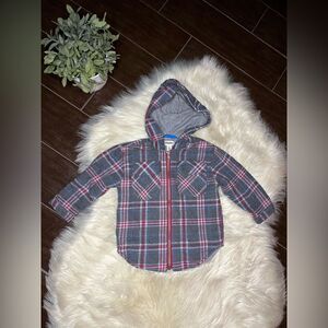 Hatley hooded grey plaid woven flannel full zip jacket sz 2